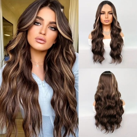 Cute Ash Blonde Brown Highlights Loose Body Wave Partial Lace